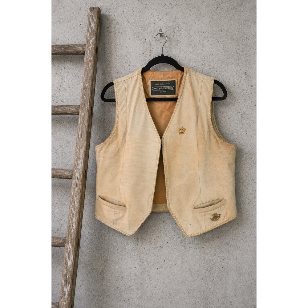 Vintage Boutique of Leathers Beige Leather Vest Mens XL Festival Streetwear Punk